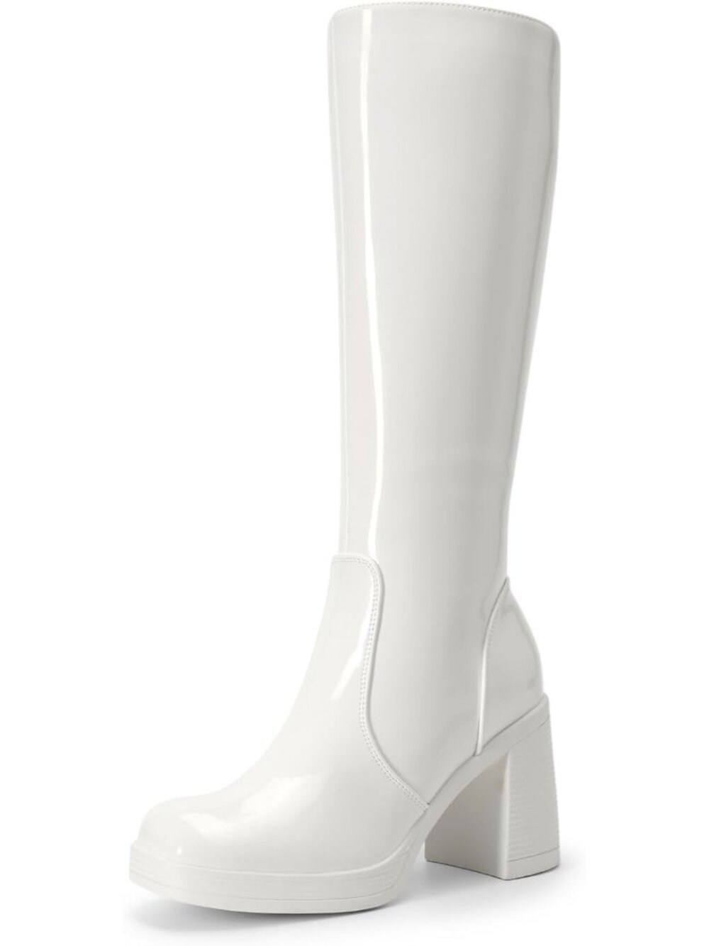 DREAM PAIRS Women's White-pa Knee High Chunky Platform Boots Square Toe Stretchy
